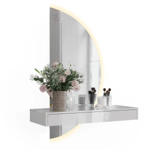 Makeupbord Sherry Hvid højglans 100 cm med LED-spejl Vicco