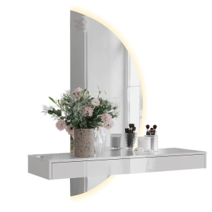 Makeupbord Sherry Hvid højglans 120 cm med LED-spejl Vicco