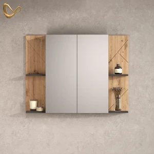 Badspiegelschrank Ronco Anthrazit/Artisan-Eiche 100 x 75 cm mit 2 Türen livinity®
