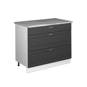 Køkkenskab Fame-Line Anthrazit-Gold Landhaus/Hvid 100 cm, BP Marmor Vicco