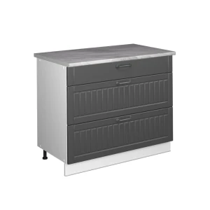 Küchenunterschrank Fame-Line Dunkelgrau/Weiß 100 cm, AP Marmor Vicco