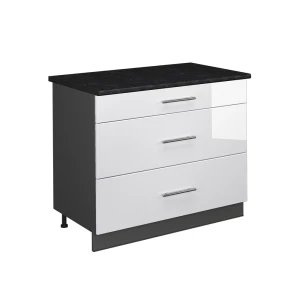 Mueble bajo de cocina Fame-Line Blanco alto brillo/Antracita 100 cm, ET Antracita Vicco