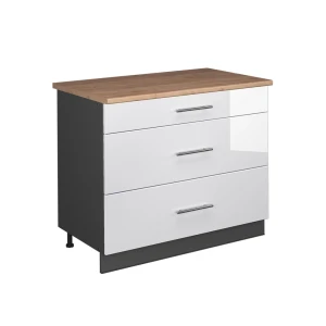 Keittiön alakaappi Fame-Line Valkoinen korkeakiilto/antrasiitti 100 cm, AP Oak Vicco