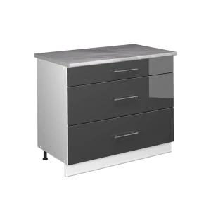 Küchenunterschrank Fame-Line Anthrazit Hochglanz/Weiß 100 cm, AP Marmor Vicco