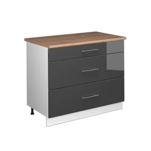 Küchenunterschrank Fame-Line Anthrazit Hochglanz/Weiß 100 cm, AP Eiche Vicco