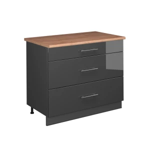 Meuble cuisine Fame-Line Anthracite Haute brillance/Anthracite 100cm, PT Chêne Vicco