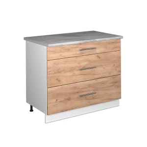 Armário baixo de cozinha Fame-Line Carvalho dourado/Branco 100 cm, Mármore AP Vicco