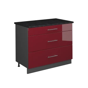 Køkkenskab Fame-Line Bordeaux rød højglans/Antracit 100 cm, BP Antracit Vicco