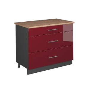 Køkkenskab Fame-Line Bordeaux rød højglans/Antracit 100 cm, BP Eg Vicco