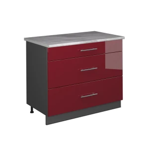 Køkkenskab Fame-Line Bordeaux rød højglans/Antracit 100 cm, BP Marmor Vicco