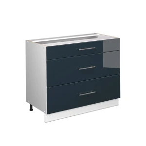 Küchenunterschrank Fame-Line Dunkelblau Hochglanz/Weiß 100 cm ohne Arbeitsplatte Vicco