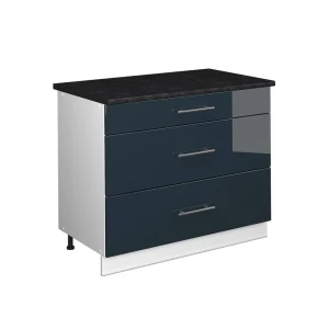Küchenunterschrank Fame-Line Dunkelblau Hochglanz/Weiß 100 cm, AP Anthrazit Vicco