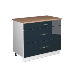 Armário baixo de cozinha Fame-Line Azul escuro alto brilho/Branco 100 cm, AP Carvalho Vicco
