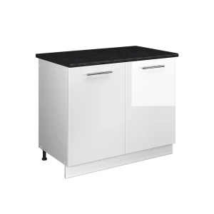 Spülenunterschrank Fame-Line Weiß Hochglanz/Weiß 100 cm, AP Anthrazit Vicco