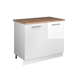 Szafka pod zlew Fame-Line Biały wysoki połysk/Biały 100 cm, BP Dąb Vicco