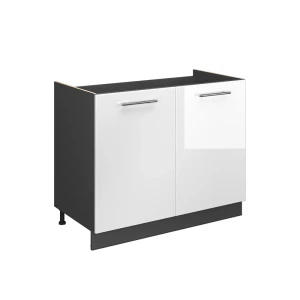 Spülenunterschrank Fame-Line Weiß Hochglanz/Anthrazit 100 cm ohne Arbeitsplatte Vicco