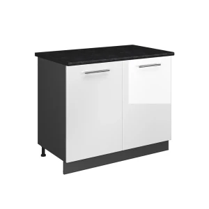Spülenunterschrank Fame-Line Weiß Hochglanz/Anthrazit 100 cm, AP Anthrazit Vicco