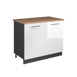 Spülenunterschrank Fame-Line Weiß Hochglanz/Anthrazit 100 cm, AP Eiche Vicco