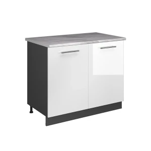 Spülenunterschrank Fame-Line Weiß Hochglanz/Anthrazit 100 cm, AP Marmor Vicco
