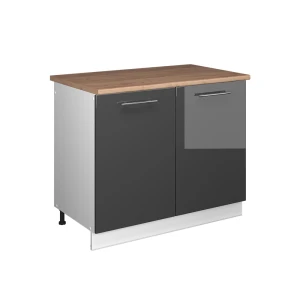 Spülenunterschrank Fame-Line Anthrazit Hochglanz/Weiß 100 cm, AP Eiche Vicco