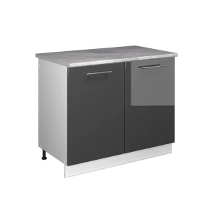 Spülenunterschrank Fame-Line Anthrazit Hochglanz/Weiß 100 cm, AP Marmor Vicco