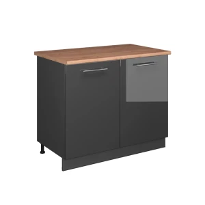 Spülenunterschrank Fame-Line Anthrazit Hochglanz/Anthrazit 100 cm, AP Eiche Vicco
