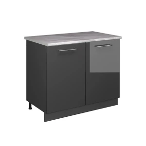Spülenunterschrank Fame-Line Anthrazit Hochglanz/Anthrazit 100 cm, AP Marmor Vicco