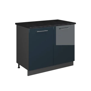 Spülenunterschrank Fame-Line Dunkelblau Hochglanz/Anthrazit 100 cm, AP Anthrazit Vicco