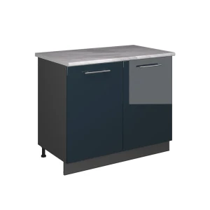 Spülenunterschrank Fame-Line Dunkelblau Hochglanz/Anthrazit 100 cm, AP Marmor Vicco