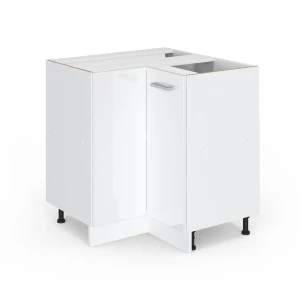 Kulmakaappi kodintarvikkeille R-Line Valkoinen korkeakiilto 75.6 cm ovella, ilman työtasoa Vicco