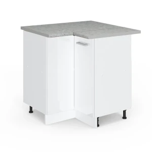Armário de canto para utensílios domésticos R-Line Branco alto brilho 75.6 cm com porta, com bancada Vicco