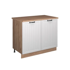 Mueble bajo para fregadero Fame-Line Blanco casa de campo/Roble dorado 100 cm, ET Roble Vicco