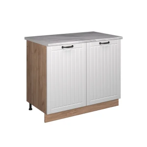 Spülenunterschrank Fame-Line Weiß Landhaus/Goldkraft Eiche 100 cm, AP Marmor Vicco