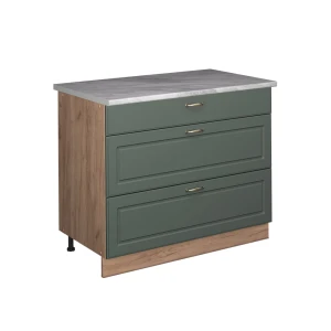 Küchenunterschrank Fame-Line Grün-Gold Landhaus/Goldkraft Eiche 100 cm, AP Marmor Vicco