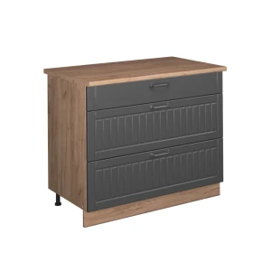 Mueble bajo de cocina Fame-Line Gris oscuro/Roble dorado 100 cm, ET Roble Vicco