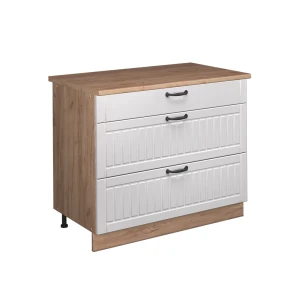 Küchenunterschrank Fame-Line Weiß Landhaus/Goldkraft Eiche 100 cm, AP Eiche Vicco
