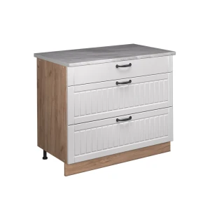 Küchenunterschrank Fame-Line Weiß Landhaus/Goldkraft Eiche 100 cm, AP Marmor Vicco