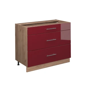 Küchenunterschrank Fame-Line Bordeaux Hochglanz/Goldkraft Eiche 100 cm ohne Arbeitsplatte Vicco
