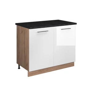 Spülenunterschrank Fame-Line Weiß Hochglanz/Goldkraft Eiche 100 cm, AP Anthrazit Vicco
