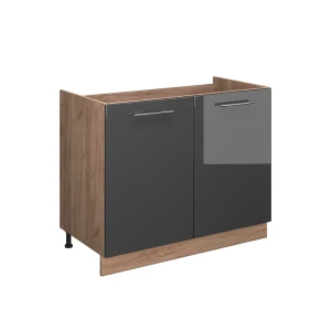 Spülenunterschrank Fame-Line Anthrazit Hochglanz/Goldkraft Eiche 100 cm ohne Arbeitsplatte Vicco
