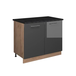 Spülenunterschrank Fame-Line Anthrazit Hochglanz/Goldkraft Eiche 100 cm, AP Anthrazit Vicco
