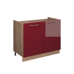 Spülenunterschrank Fame-Line Bordeaux Hochglanz/Goldkraft Eiche 100 cm ohne Arbeitsplatte Vicco