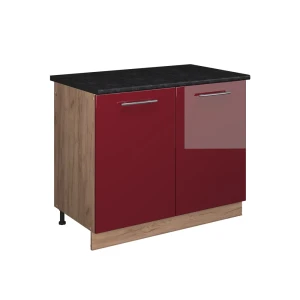 Spülenunterschrank Fame-Line Bordeaux Hochglanz/Goldkraft Eiche 100 cm, AP Anthrazit Vicco