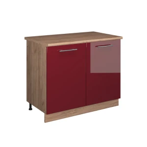 Spülenunterschrank Fame-Line Bordeaux Hochglanz/Goldkraft Eiche 100 cm, AP Eiche Vicco