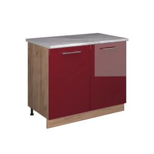 Szafka pod zlew Fame-Line Bordowy wysoki połysk/Dąb goldkraft 100 cm, BP Marmur Vicco