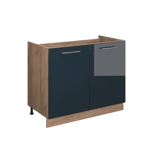 Wastafelkast Fame-Line Donkerblauw hoogglans/Goudkleurig Eiken 100 cm zonder werkblad Vicco