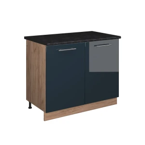 Spülenunterschrank Fame-Line Dunkelblau Hochglanz/Goldkraft Eiche 100 cm, AP Anthrazit Vicco