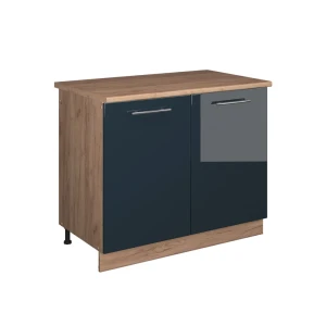 Spülenunterschrank Fame-Line Dunkelblau Hochglanz/Goldkraft Eiche 100 cm, AP Eiche Vicco