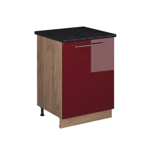 Küchenunterschrank Fame-Line Bordeaux Hochglanz/Goldkraft Eiche 60 cm 1 Tür mit Arbeitsplatte Vicco