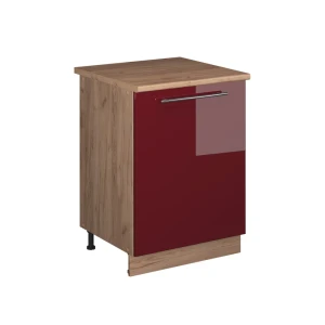 Mueble bajo de cocina Fame-Line Rojo Burdeos alto brillo/Roble dorado 60 cm 1 puerta con encimera Vicco